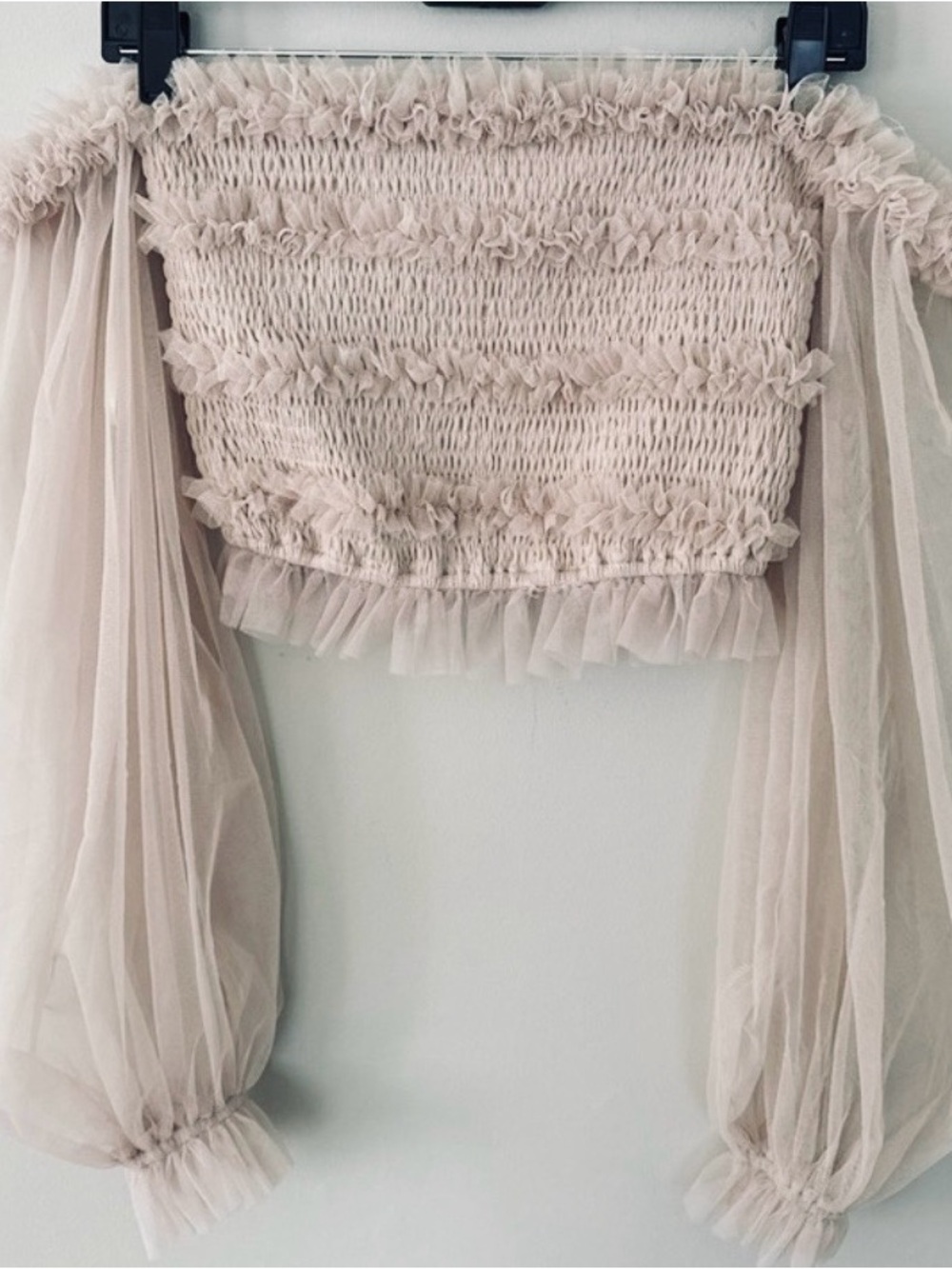 Mable x Anthropologie Romantic Smocked Tulle Tube Cropped Top Neutral Large NEW - Picture 3 of 9